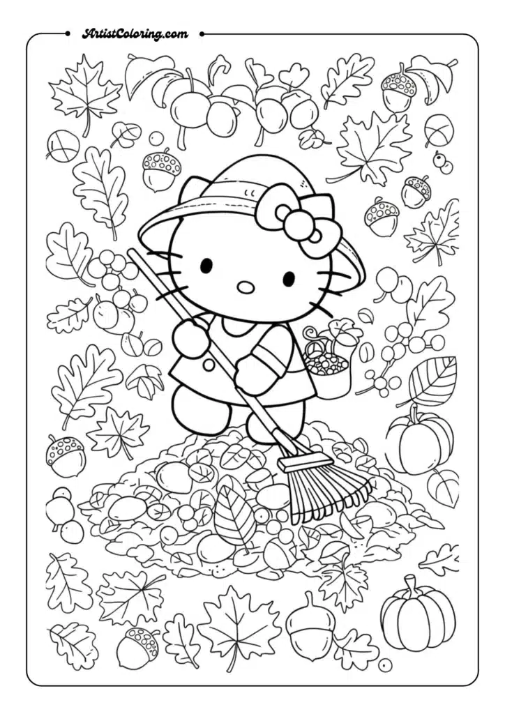 Autumn Hello Kitty with Falling Leaves
