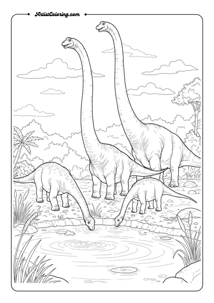 Diplodocus Herd by Water