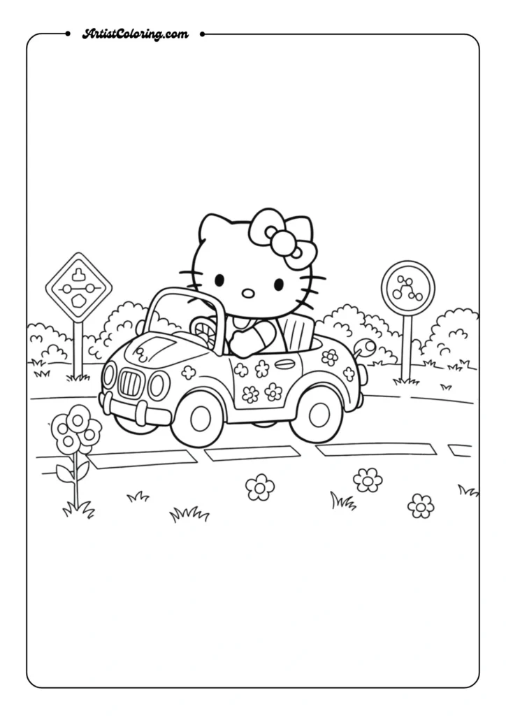 Hello Kitty Driving a Car