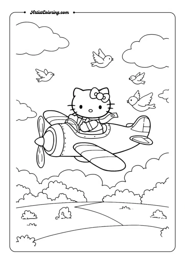 Hello Kitty Flying an Airplane
