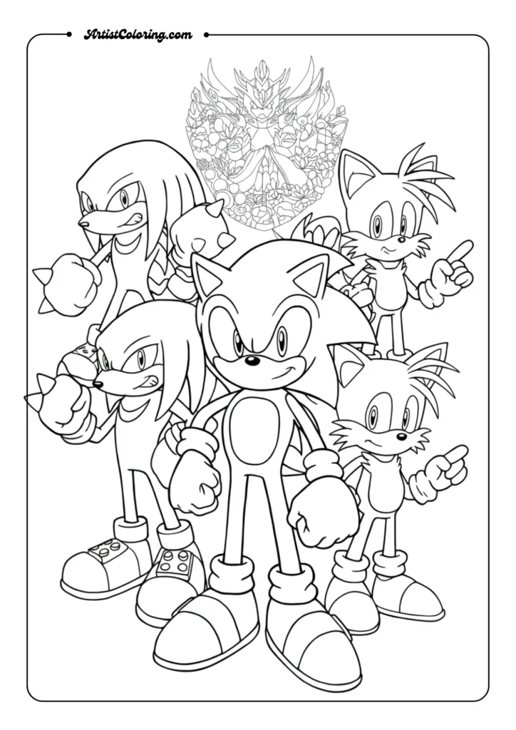 Team Sonic Group Shot Coloring Page