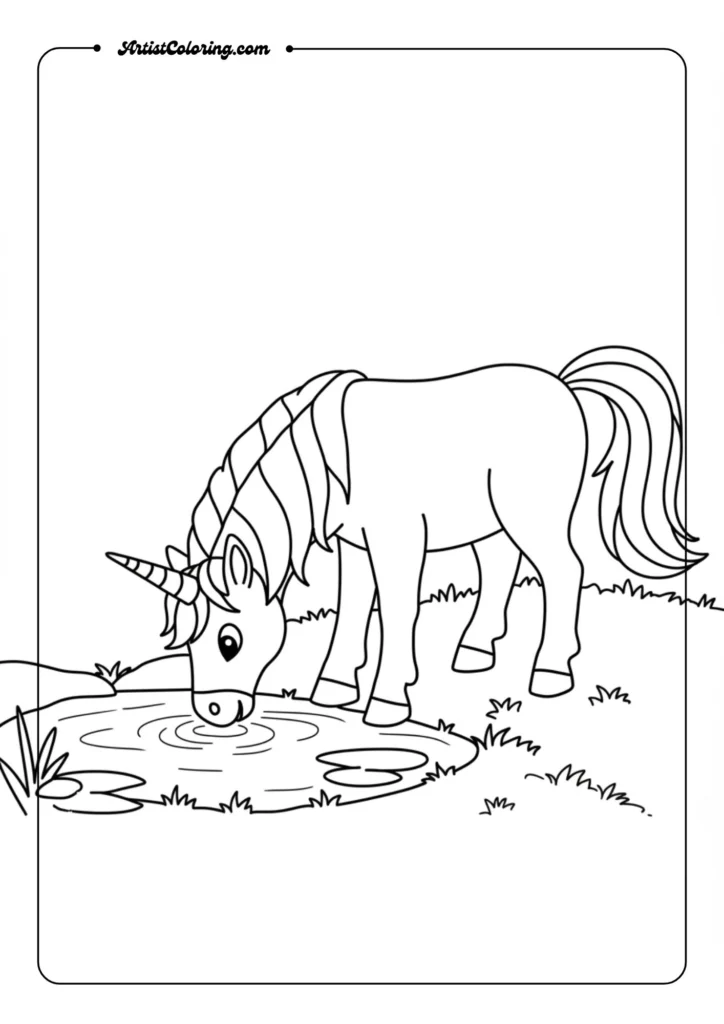 Thirsty Unicorn Coloring Pages