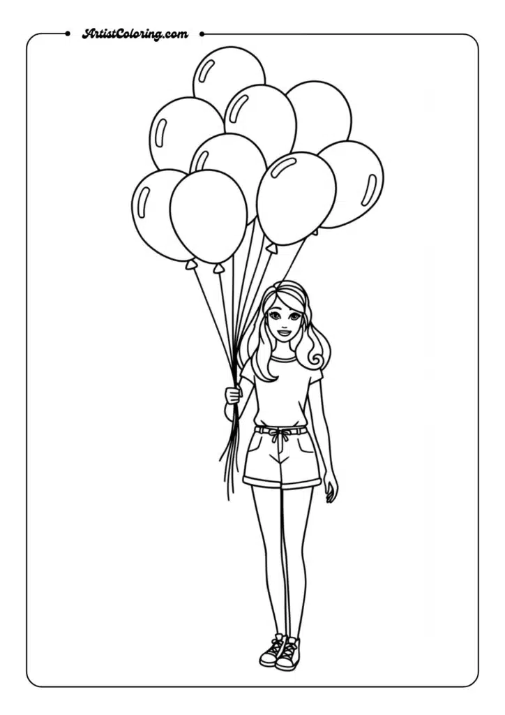 Barbie with birthday balloons