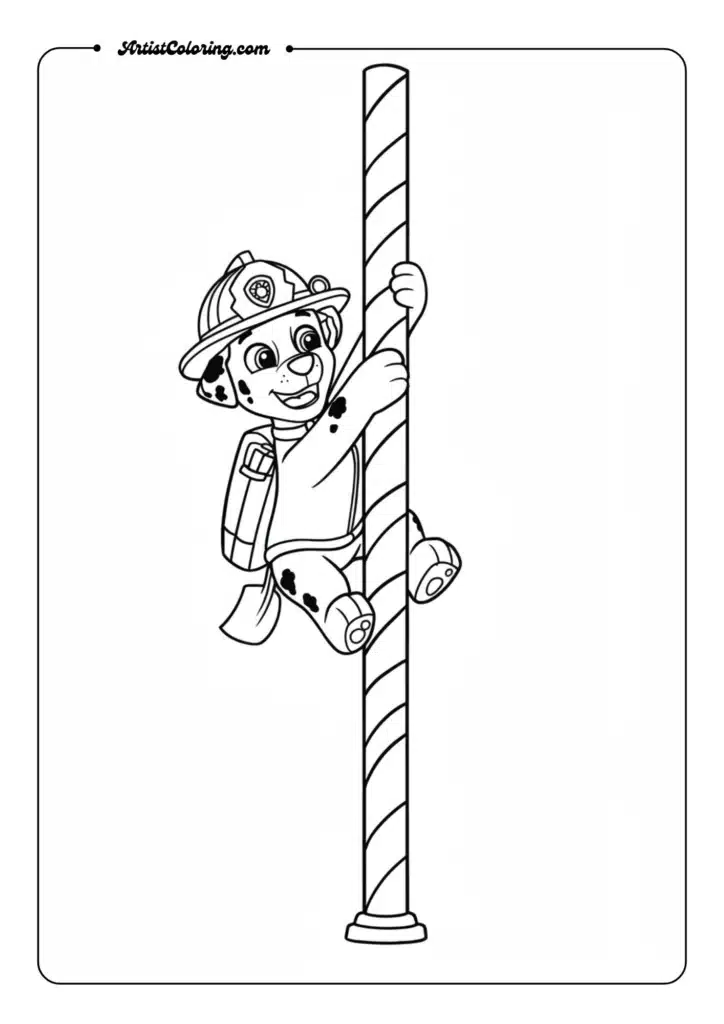 Marshall sliding down the fire pole