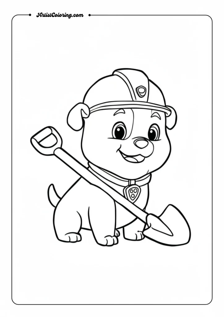 Rubble with his construction helmet and shovel