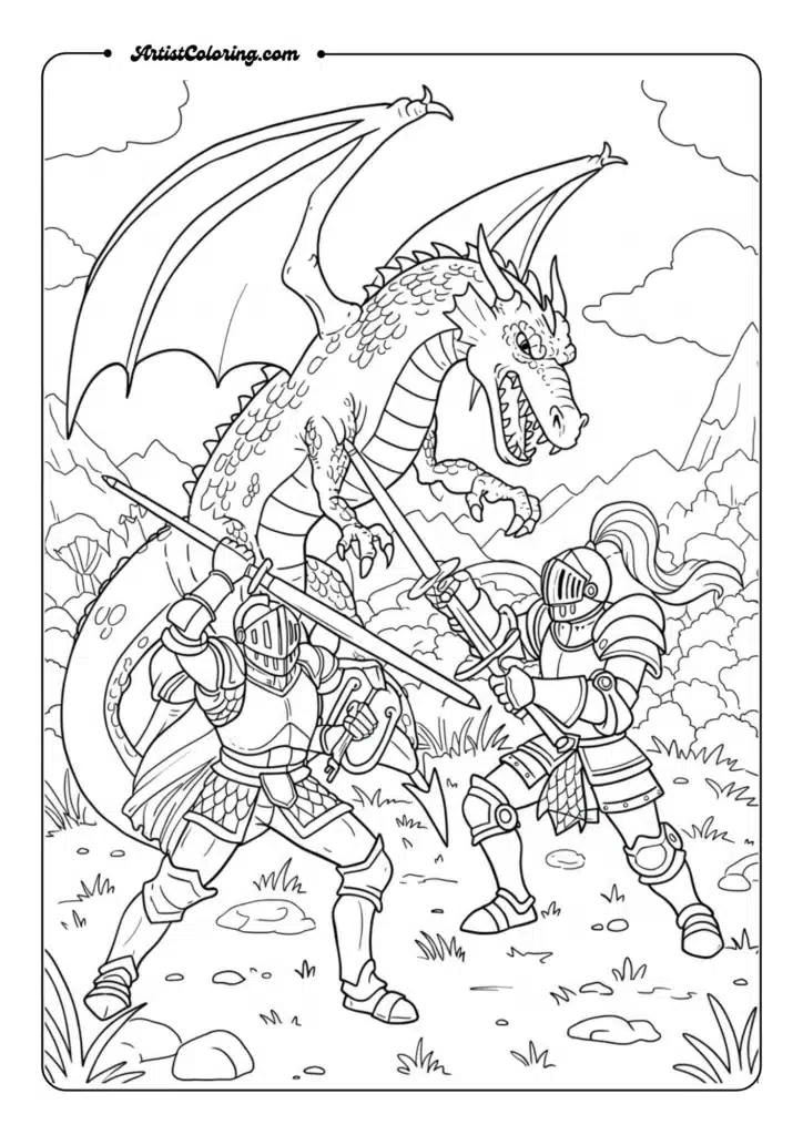 Fire-Breathing Dragon Battle Scene