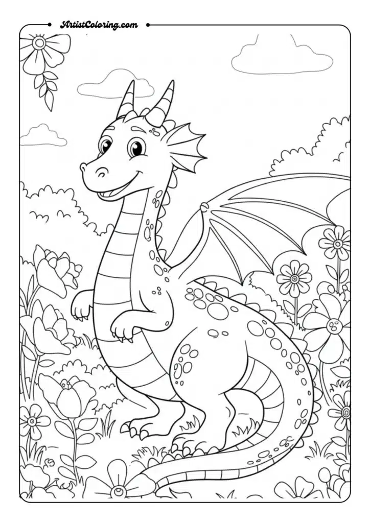 Garden Dragon Among Flowers